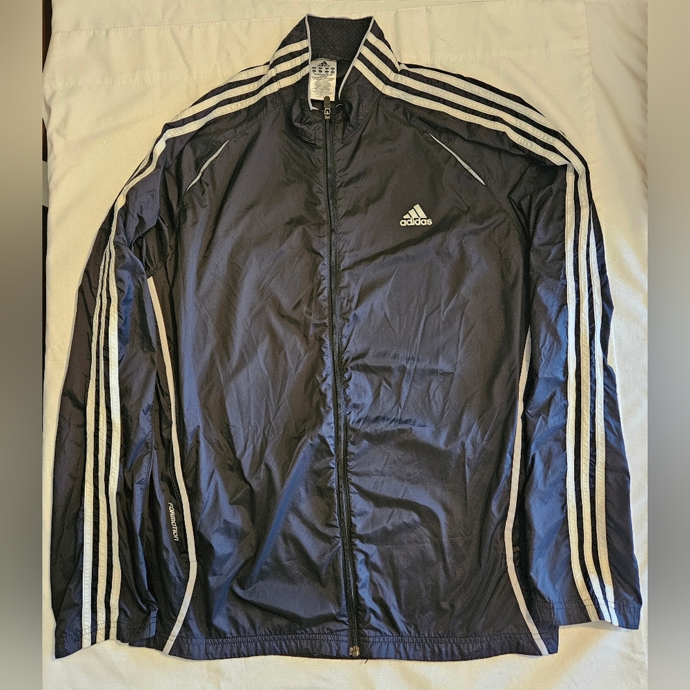 Adidas Response Windbreaker Jacket XL Black White 3-Stripe Full Zip